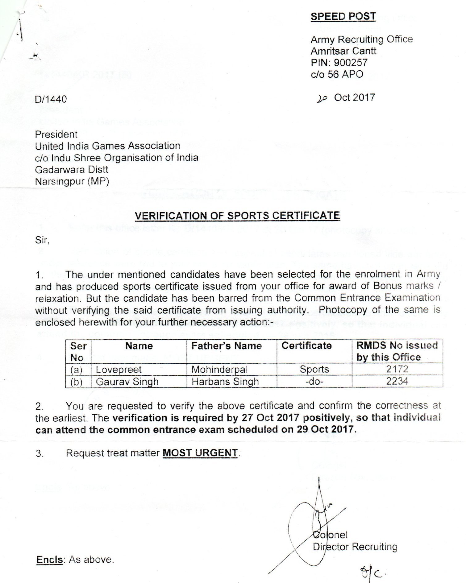 Army Recruiting Office Amritsar Cantt, 2017 Punjab - PIN - 900257